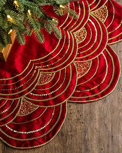 Balsam Hill Elizabeth Beaded Tree Skirt, 60 Inches, Gold