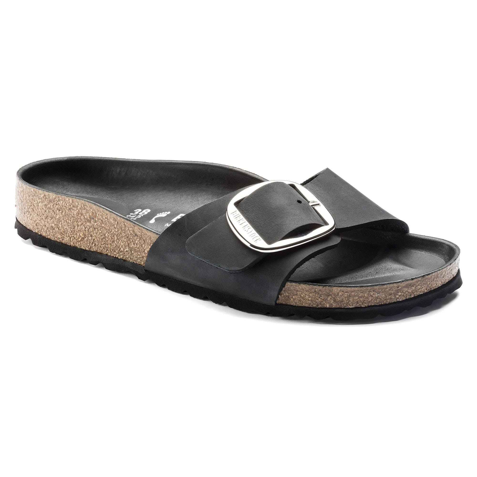 Birkenstock Madrid Big Buckle Oiled Leather Sandals - Black