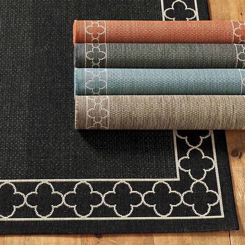 Suzanne Kasler Quatrefoil Border Indoor/Outdoor Rug Mineral 5&3x22 x 7&7x22 - Ballard Designs