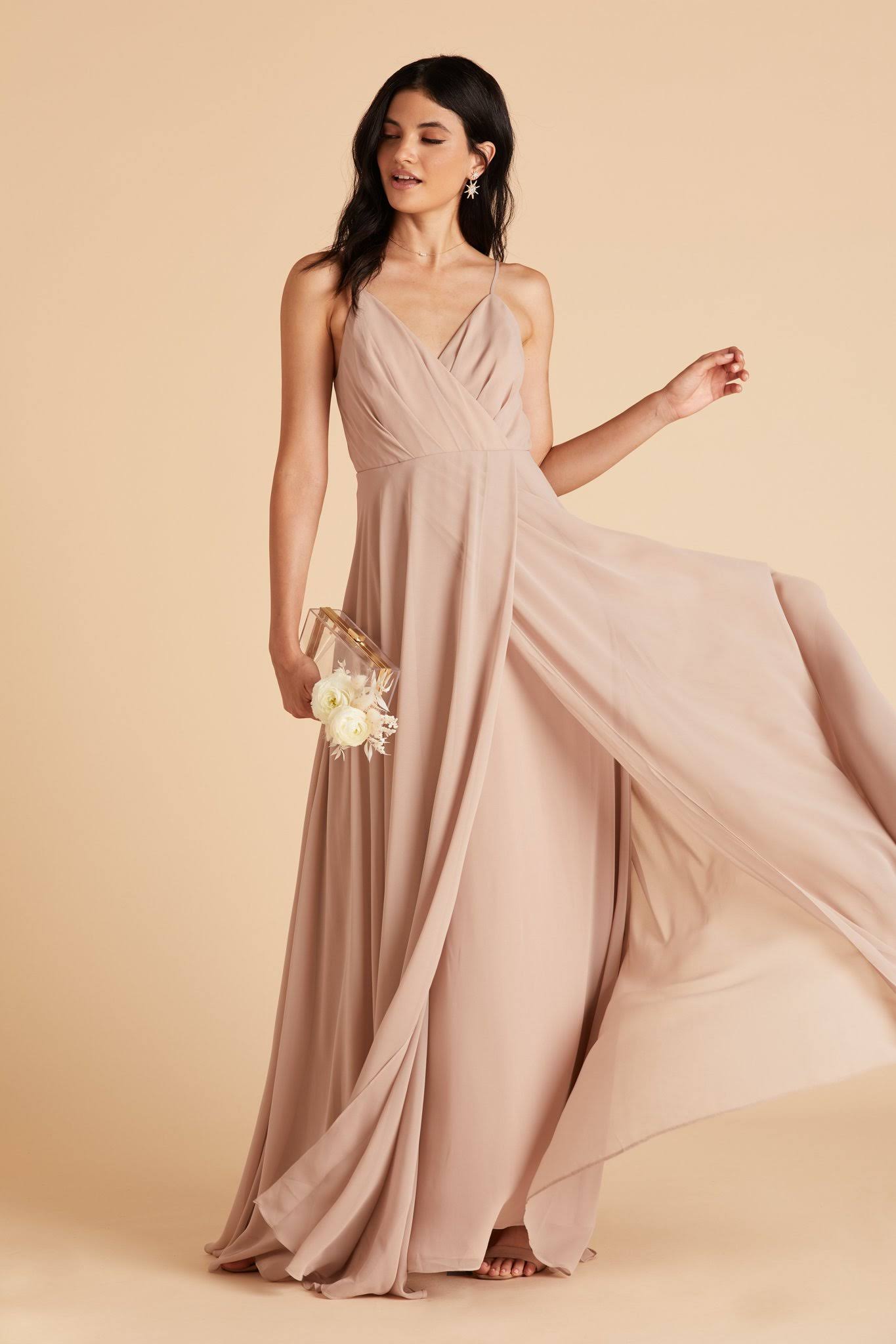Birdy Grey Kaia Chiffon Bridesmaid Dress in Taupe Xs / Taupe
