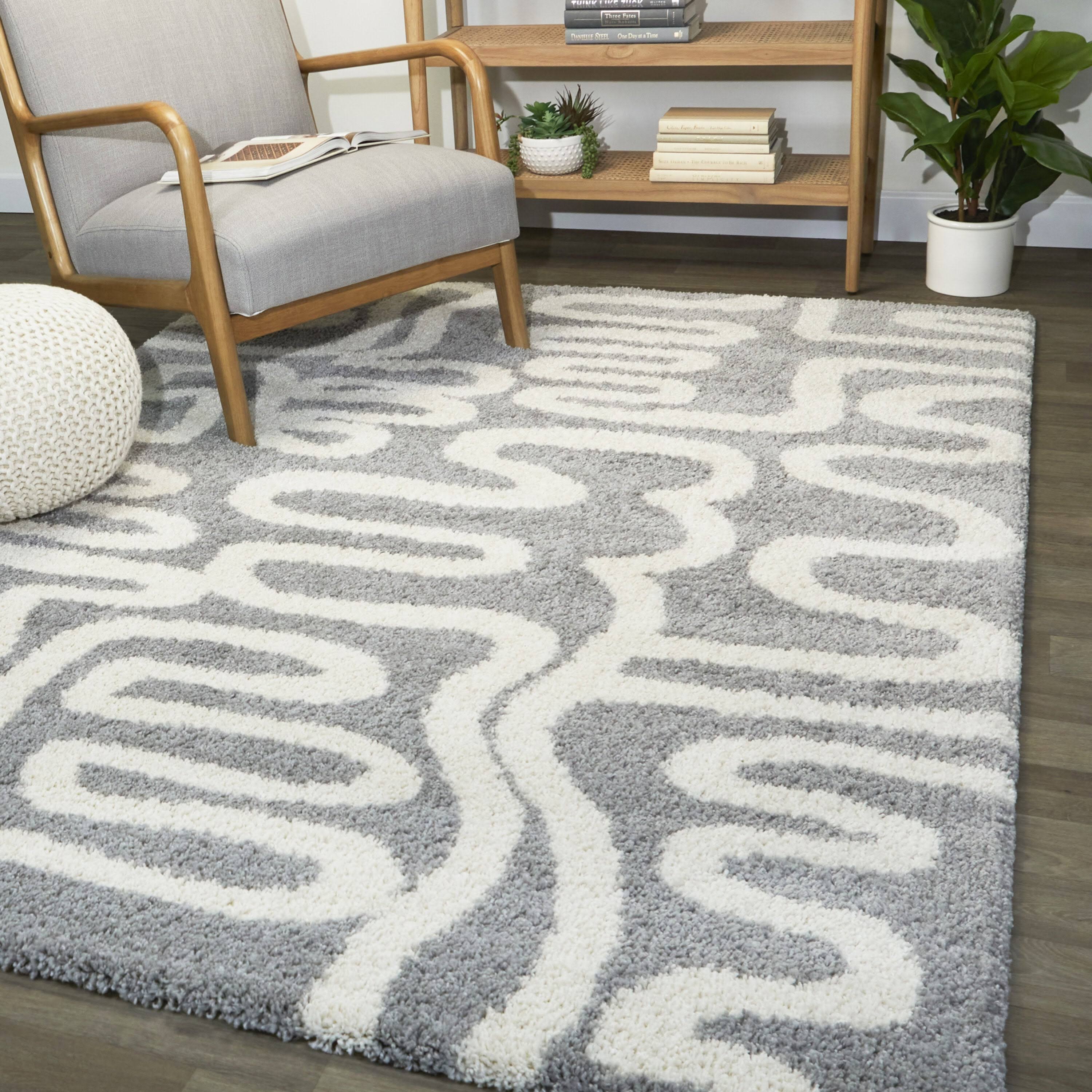 Terence Abstract Shag Area Rug - 7&10x22 x 10& - Grey