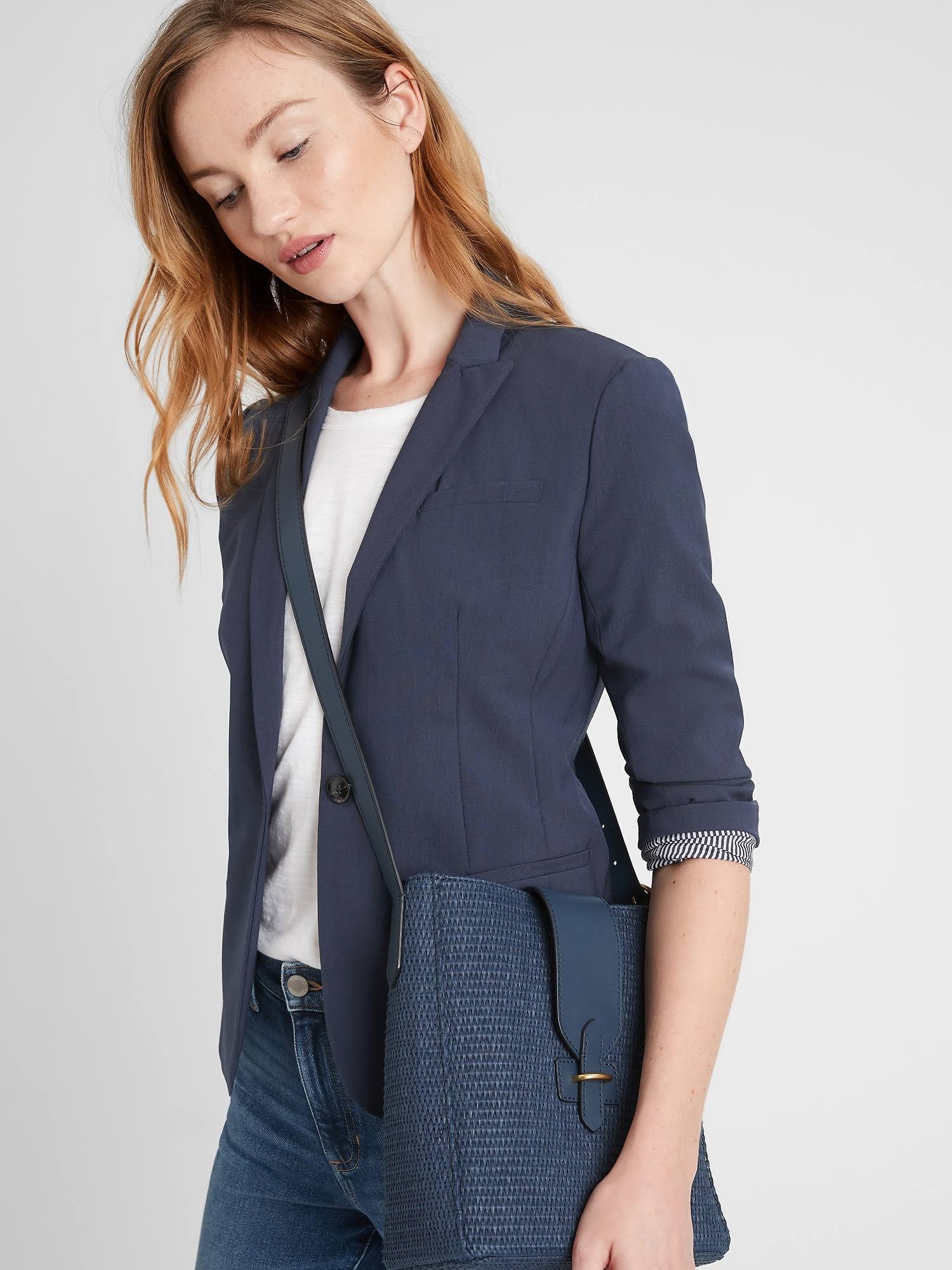 Banana Republic Women's Classic-Fit Washable Italian Wool-Blend Blazer Navy Tall Size 12