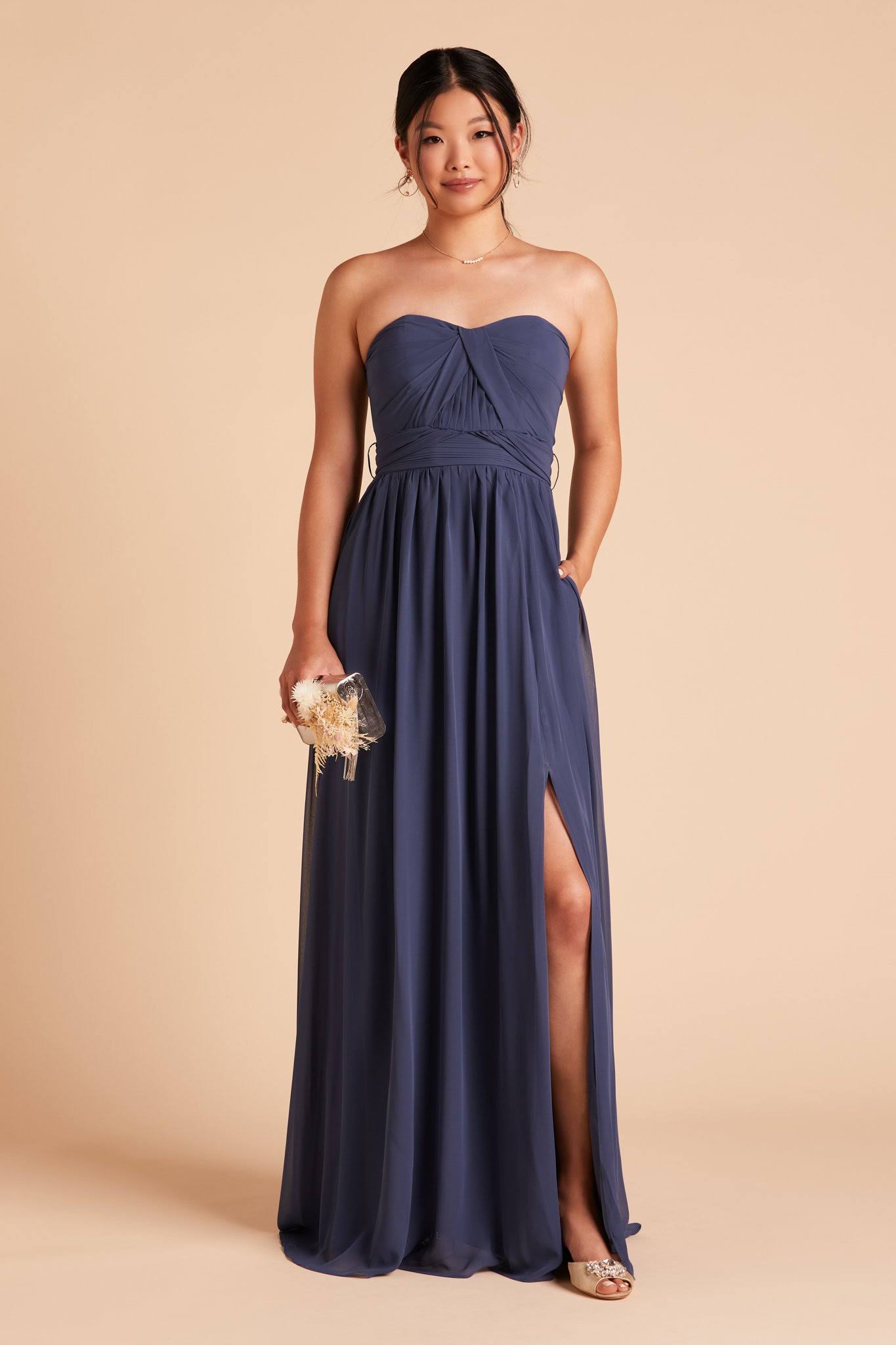 Birdy Grey Grace Convertible Chiffon Bridesmaid Dress in Slate Blue L / Slate Blue / No Slit