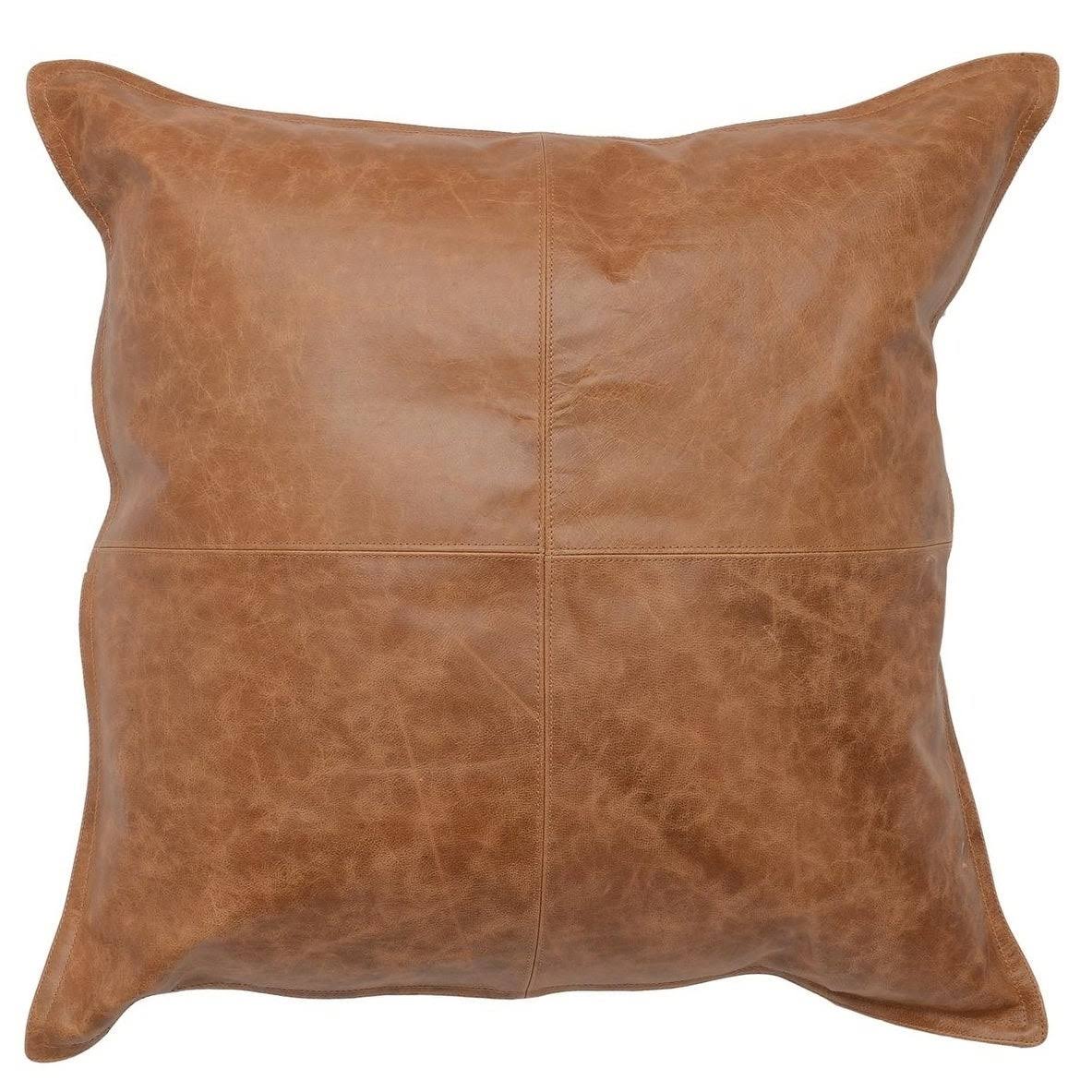 Strick & Bolton Lindi Leather 22-inch Throw Pillow (Brown)