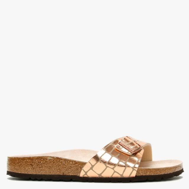 Birkenstock Madrid Gator Gleam Copper Mules Size: 39, Colour: Pink Met