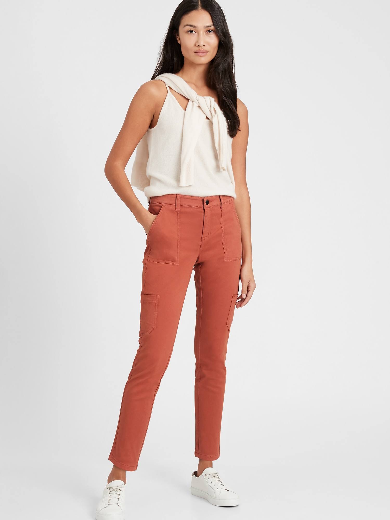 Banana Republic Women's Mid-Rise Skinny Cargo Chino Pant Copper Clay Size 0 Regular