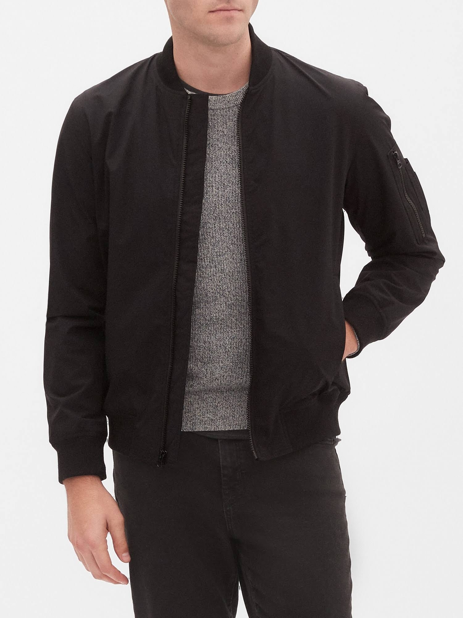 Banana Republic Factory Men's Water-Resistant Tech Motion Bomber Jacket Black Regular Size L