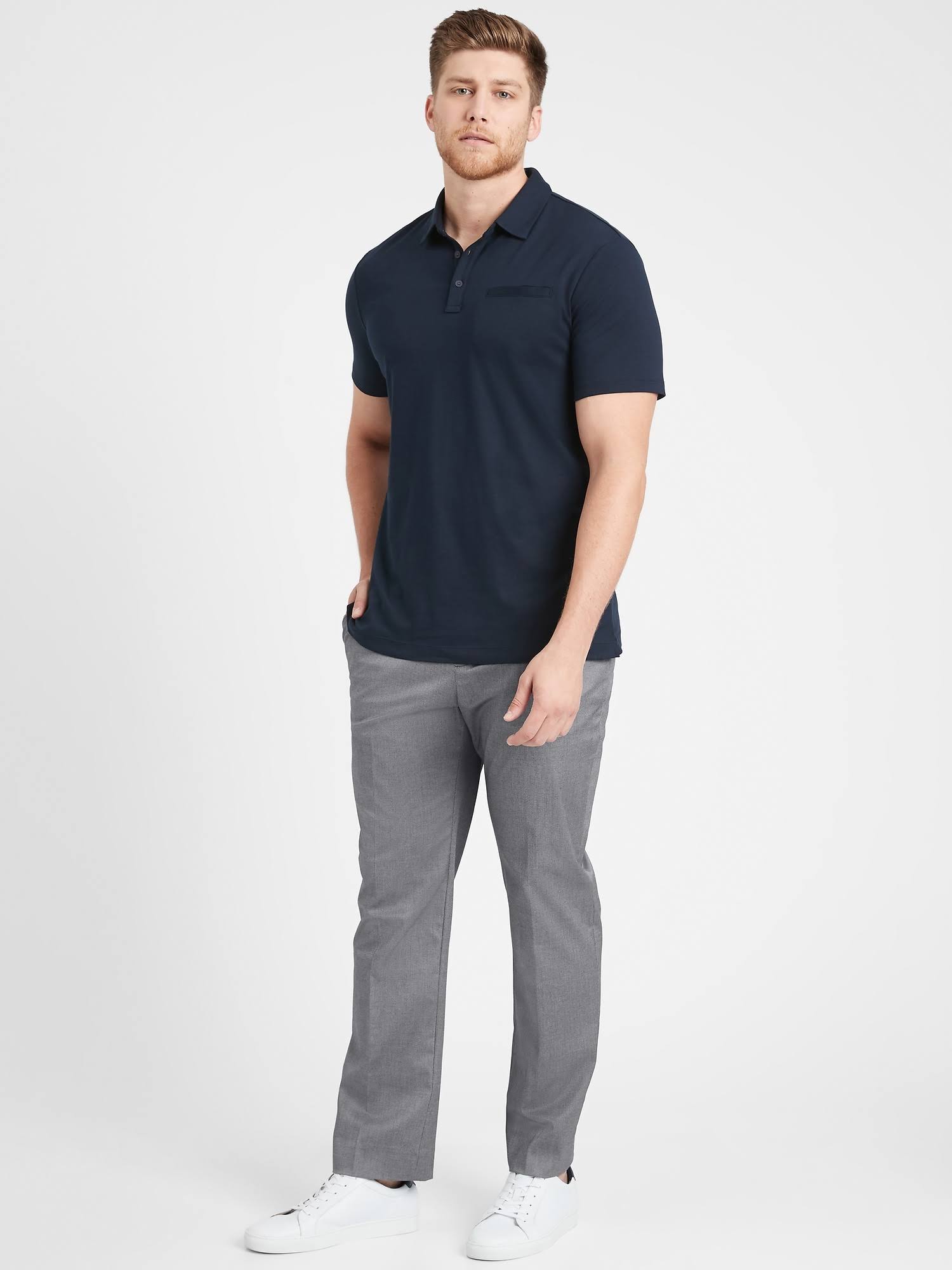Banana Republic Men's Slim Non-Iron Stretch Cotton Solid Pant Gray Size 36W 32L