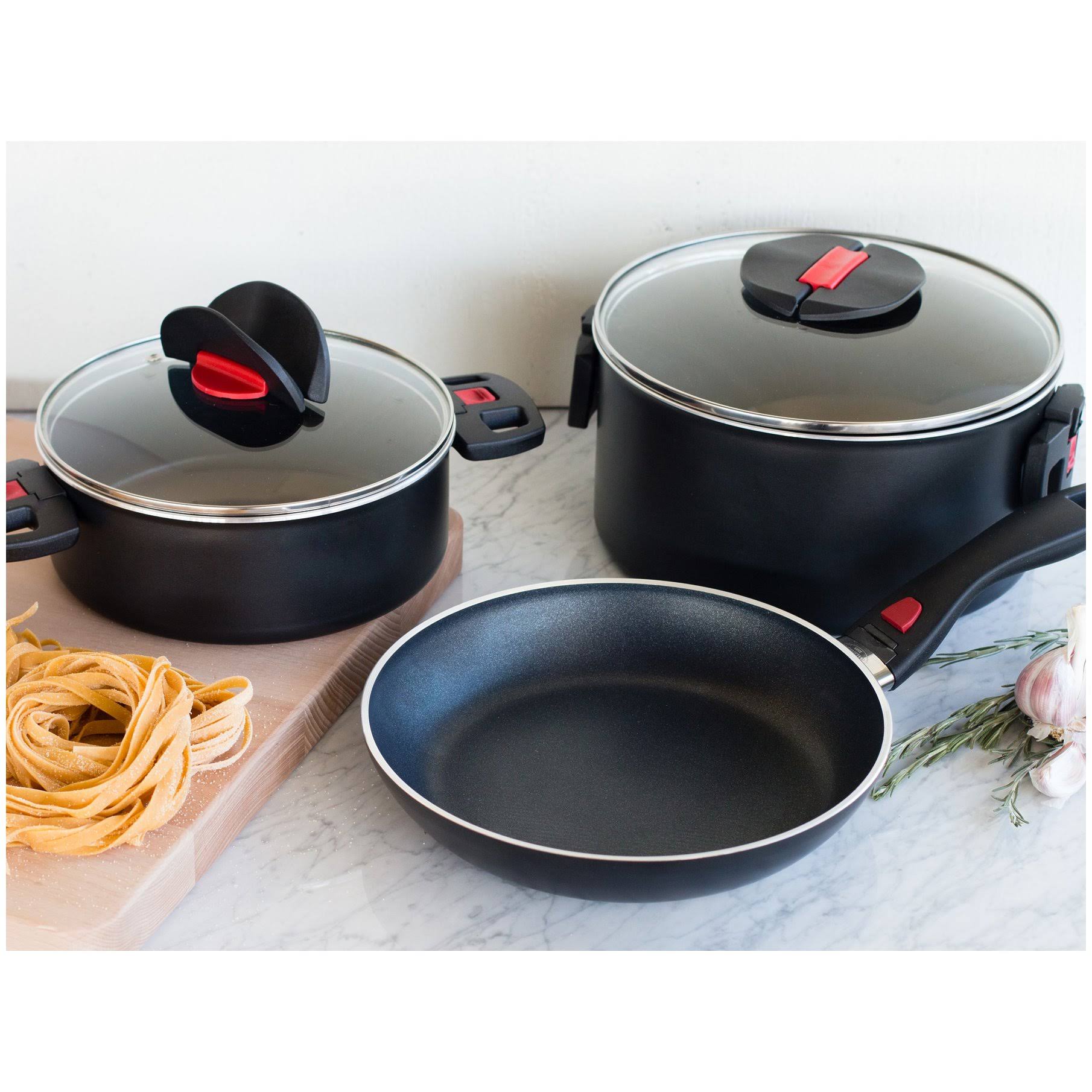 Ballarini 75002-789 Click & Cook Nonstick Cookware Set, 5-pc, Black