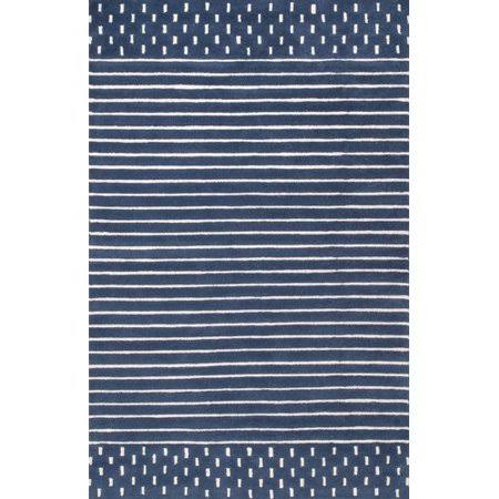 Sangster Striped Handmade Tufted Wool Blue Area Rug Rug Size: Rectangle 4' x 6'