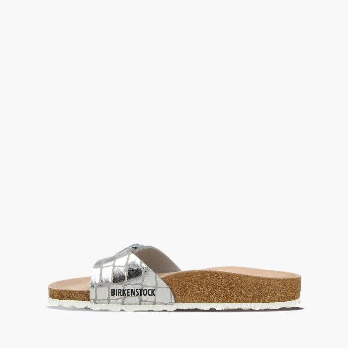 Birkenstock Madrid Gator Gleam Silver Microfiber Adult Slides Sandals