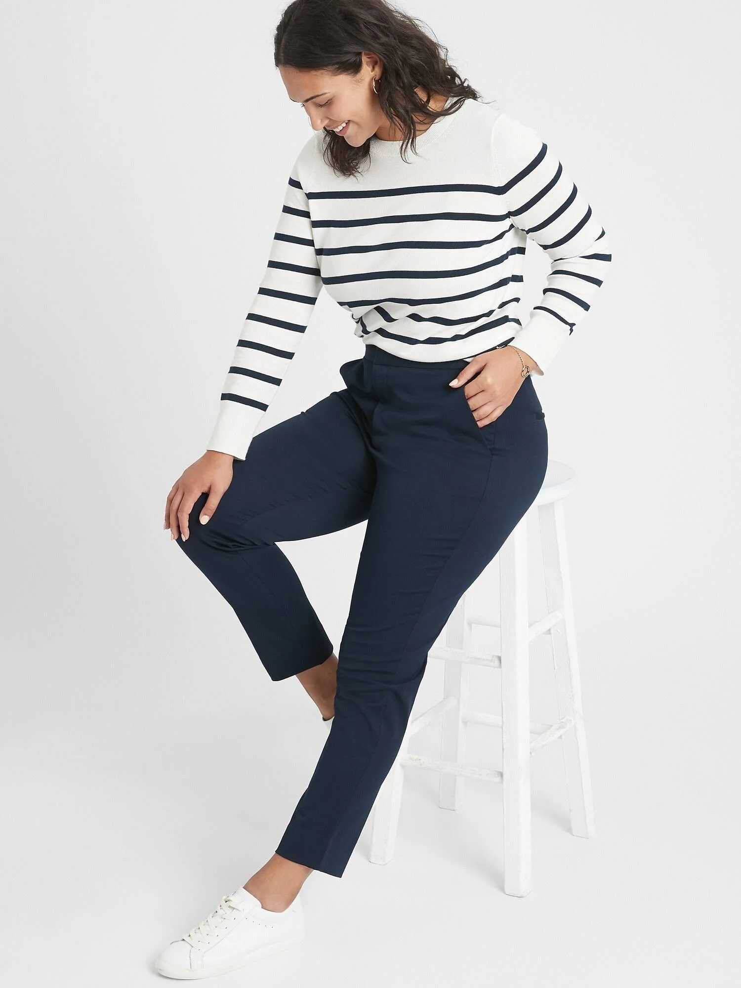 Women's High Rise Slim Ankle Bi-Stretch Pant Navy