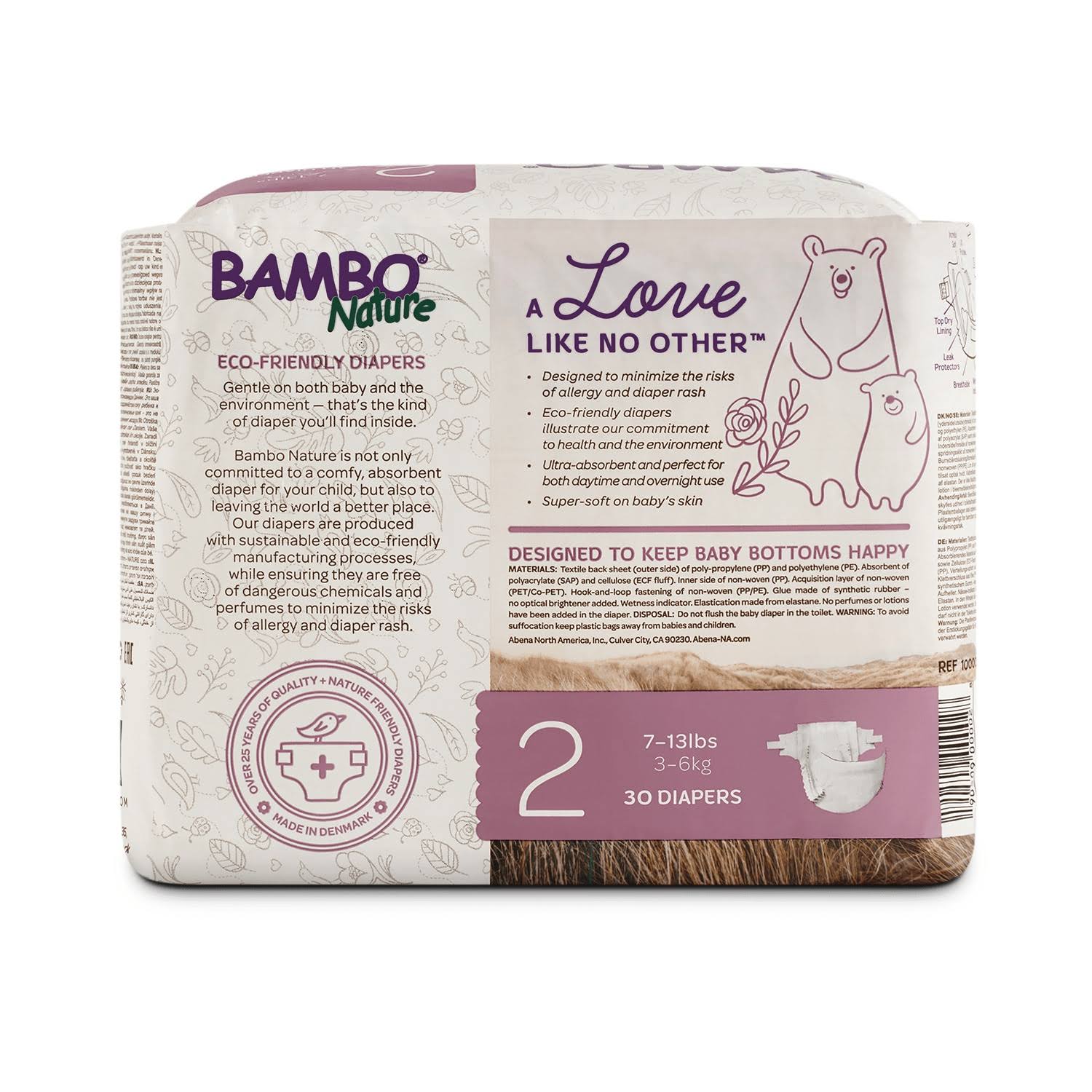 Bambo Nature Premium Baby Diapers, Size 2, 180 Count (6 Packs of 30), White