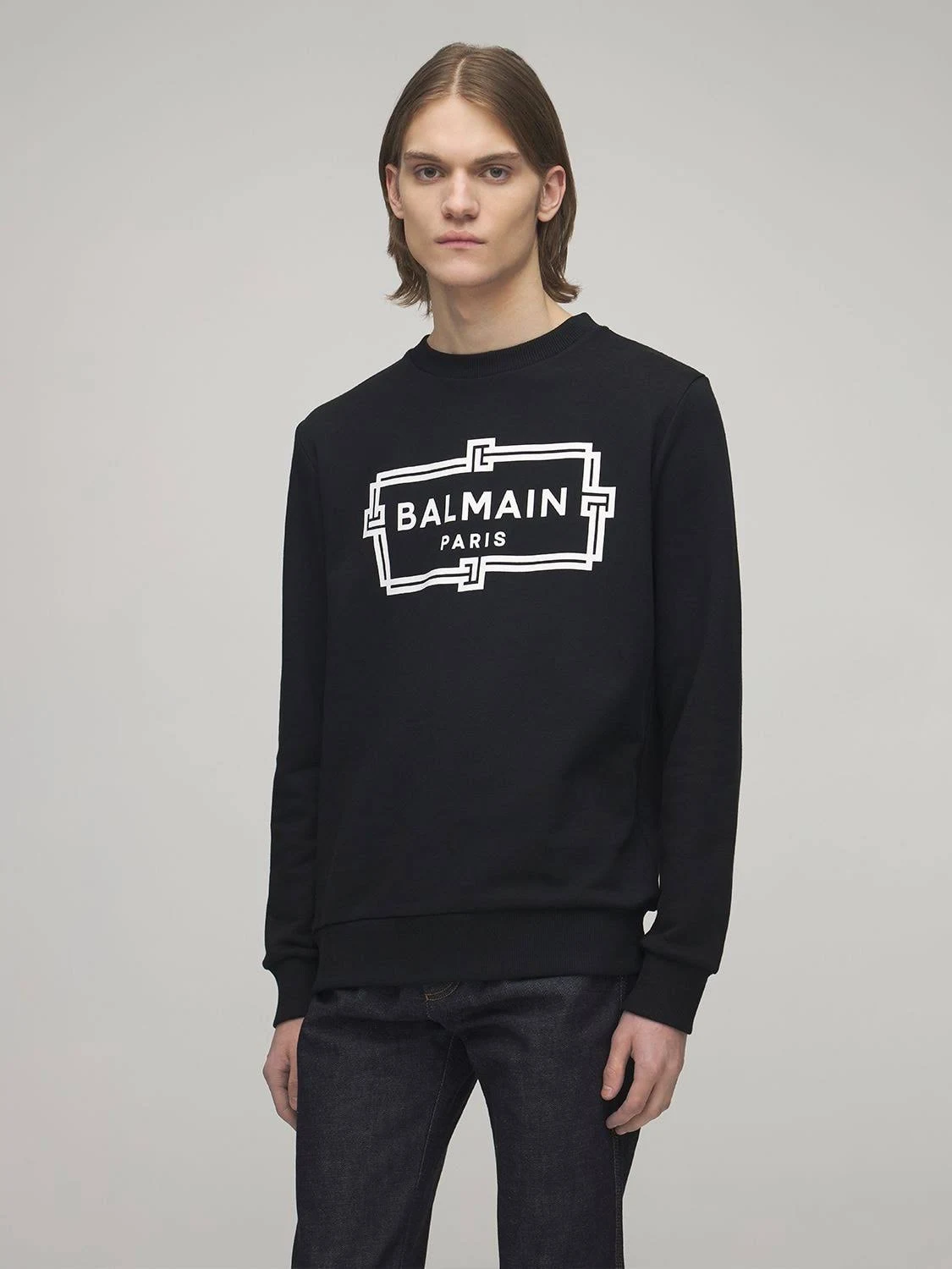 Balmain Logo Print Cotton Jersey Sweatshirt - Black - Sweatshirts