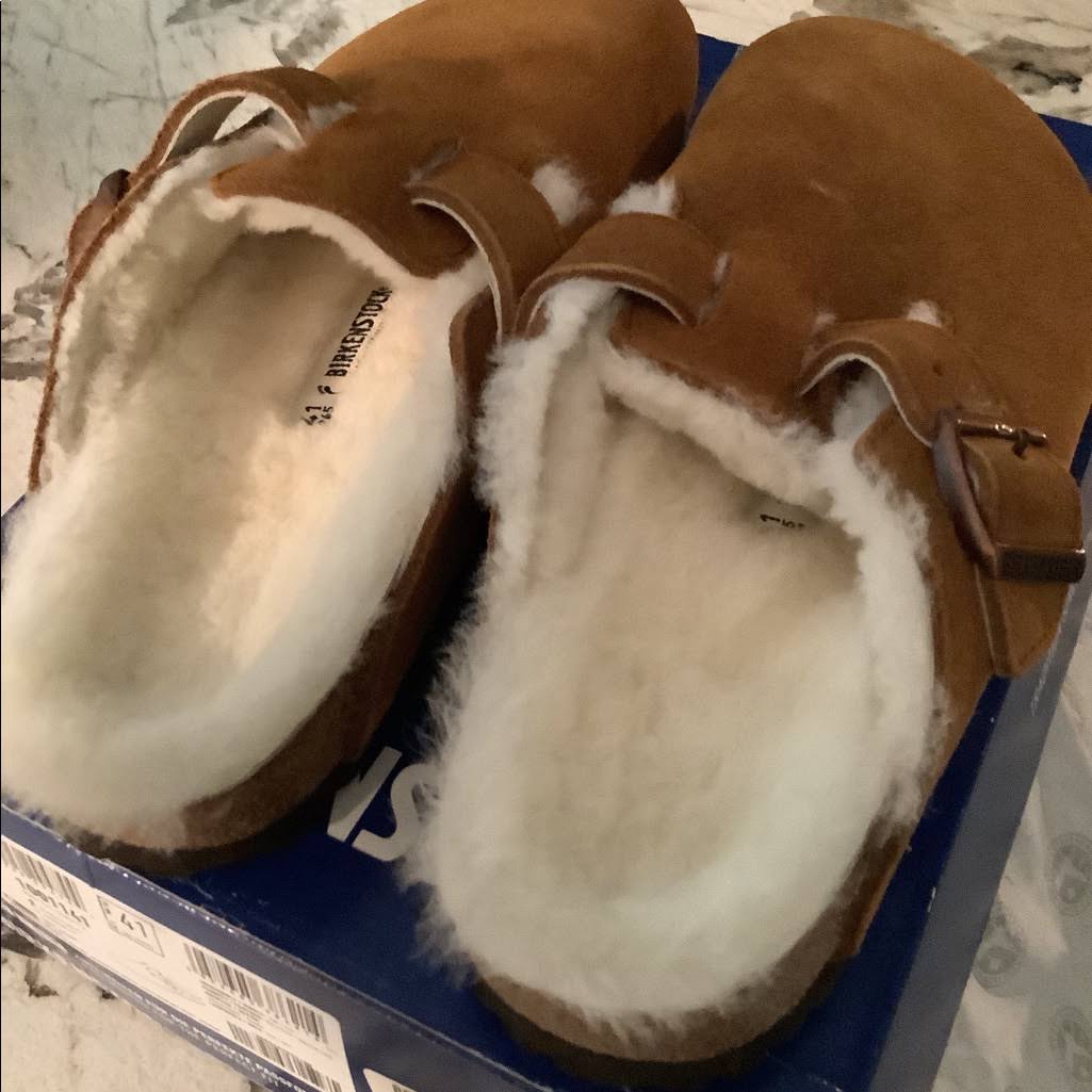 Birkenstock Boston Suede Leather Mink Shearling Clogs