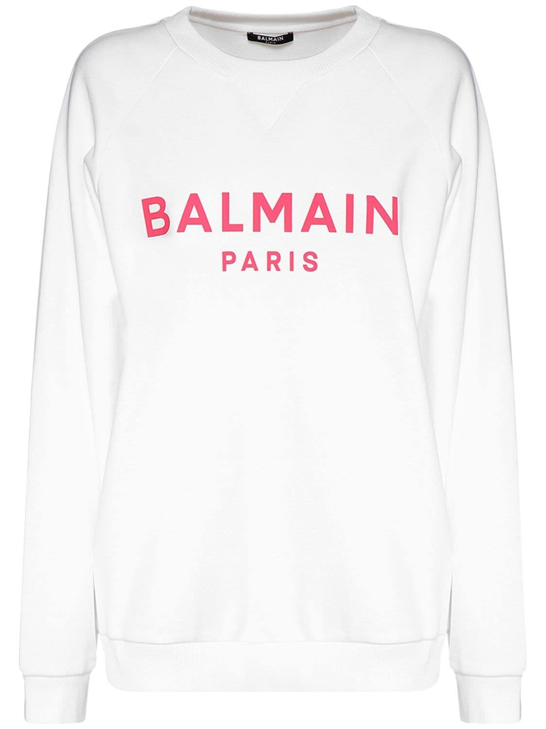 Balmain Logo Cotton Jersey Sweatshirt - White - Sweatshirts