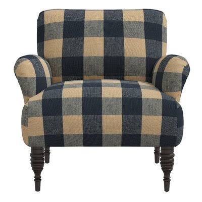 Metter 32x22 Wide Cotton Armchair Birch Lane Body Fabric: Claiborne Check Indigo Linen Blend