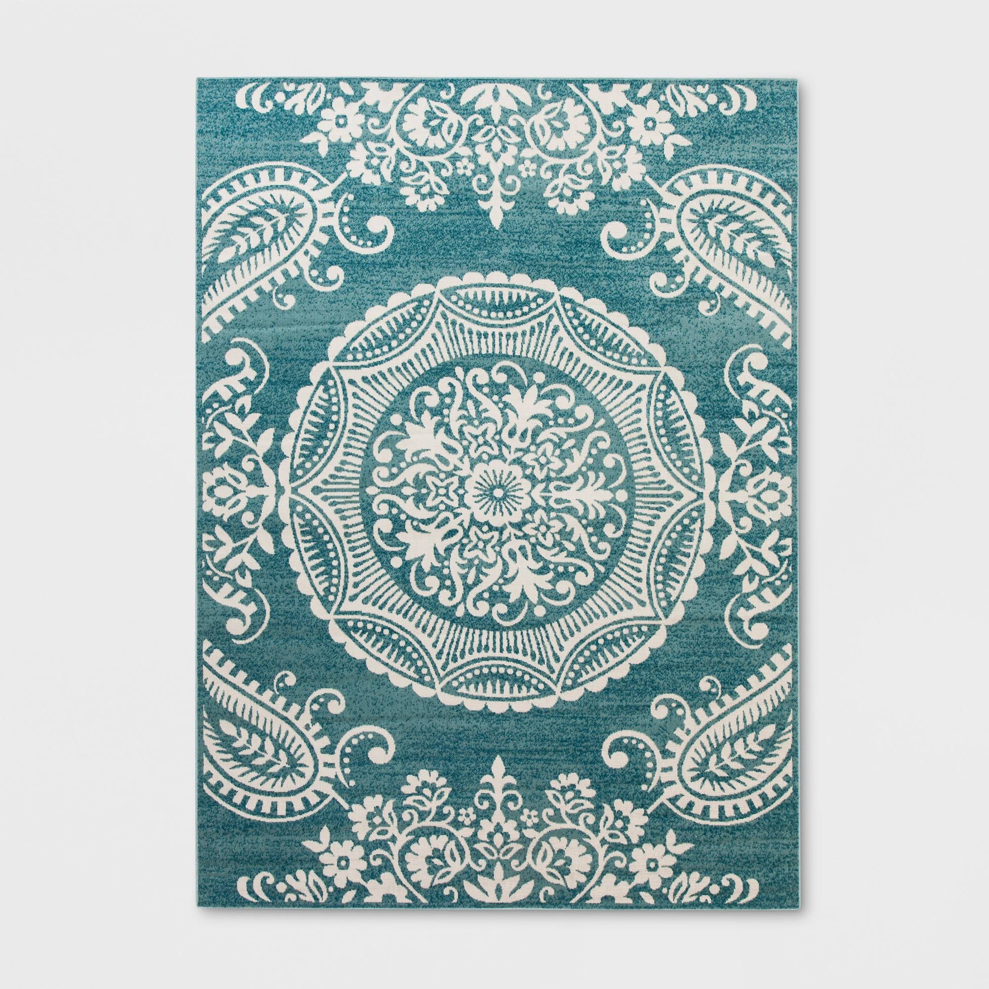 6& x 9& Vintage Medallion Outdoor Rug Turquoise - Opalhouse