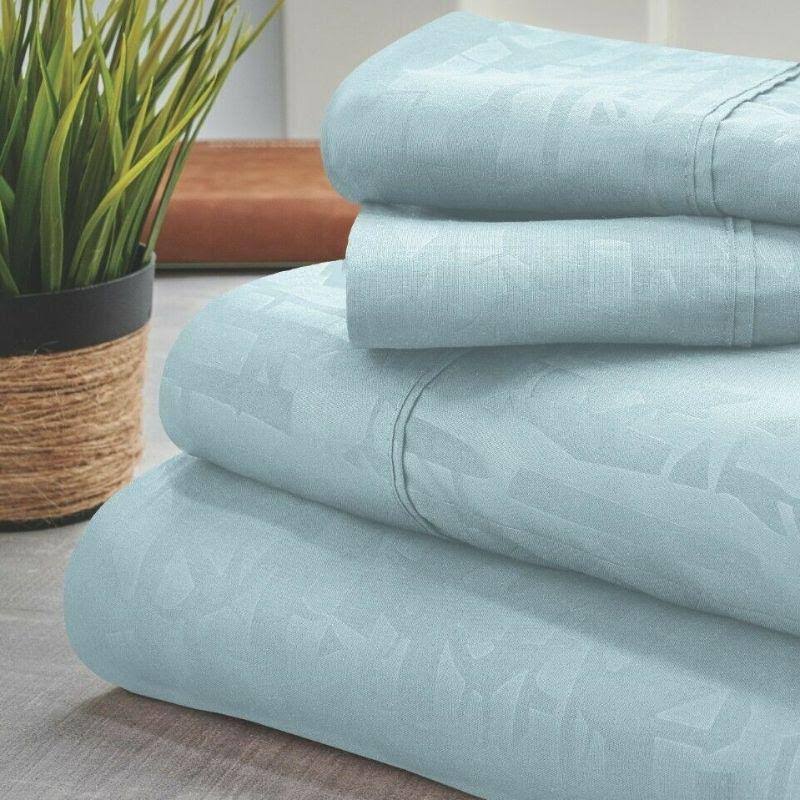 Bamboo 1800 Count Leaf Embossed Bed Sheet Set Silver / Queen