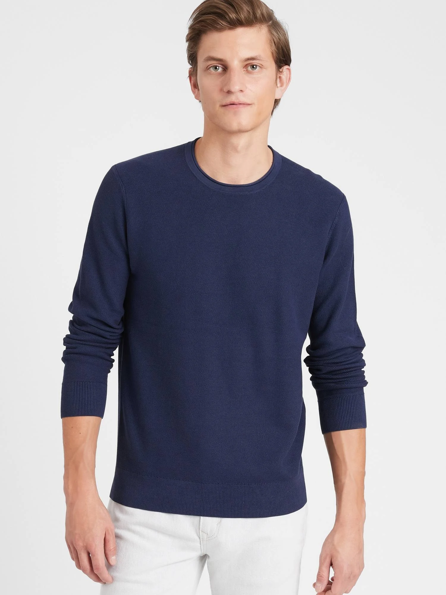 Banana Republic Men's Supima Waffle-Knit Sweater Navy Size S