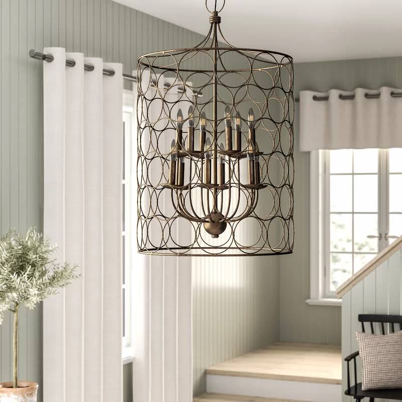 Flores 12 - Light Candle Style Drum Chandelier - Bronze