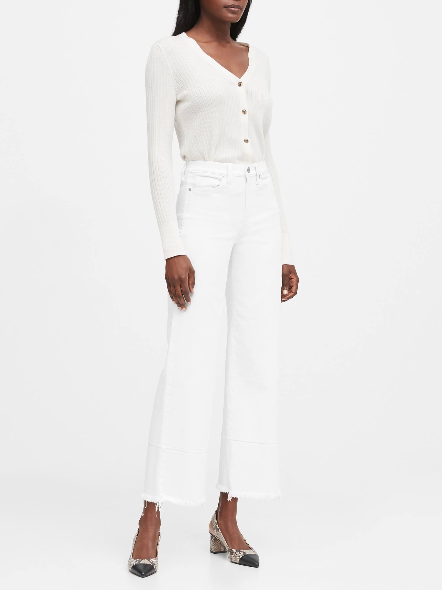 Banana Republic Women's High-Rise Wide-Leg Cropped Jean White Size 32 Regular