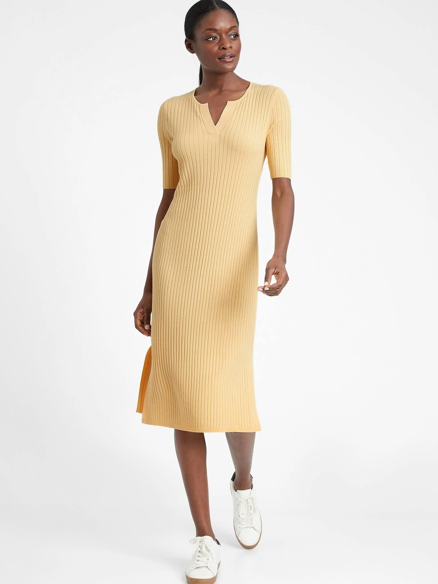 Banana Republic Women's Ribbed Sweater Dress Butter Cookie Size XXL