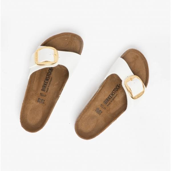Birkenstock Patent Madrid Big Buckle Signle Strap Sandals - White