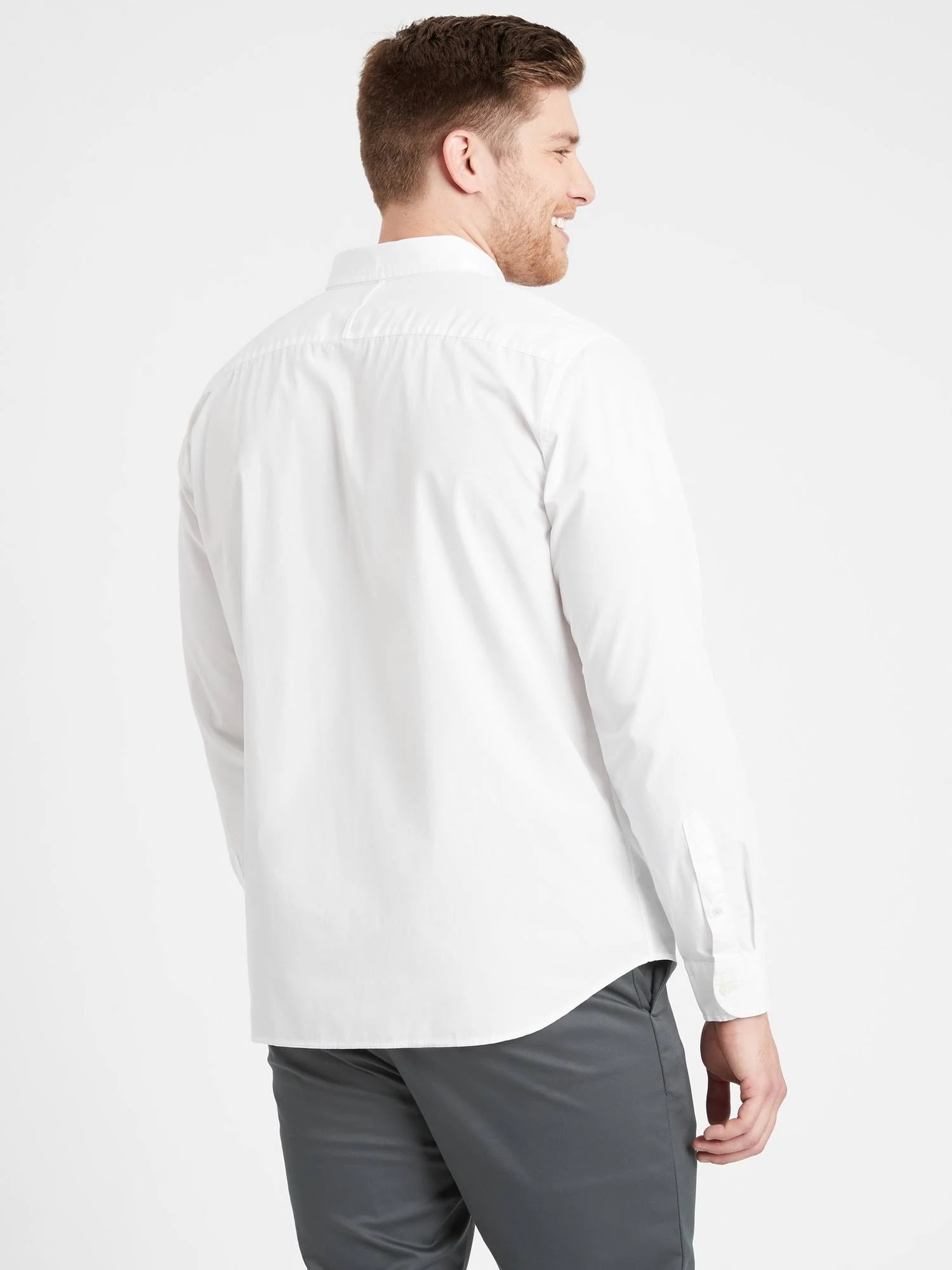 Banana Republic Men's Untucked Slim-Fit Organic Luxe Poplin Shirt White Size L