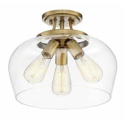 Hickerson 3-Light Semi Flush Mount Mercury Row Fixture Finish: Brass