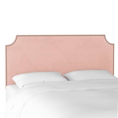 Alamak Velvet Notched Nail Button Upholstered Panel Headboard Willa Arlo Interiors Size: Queen, Color: Blush