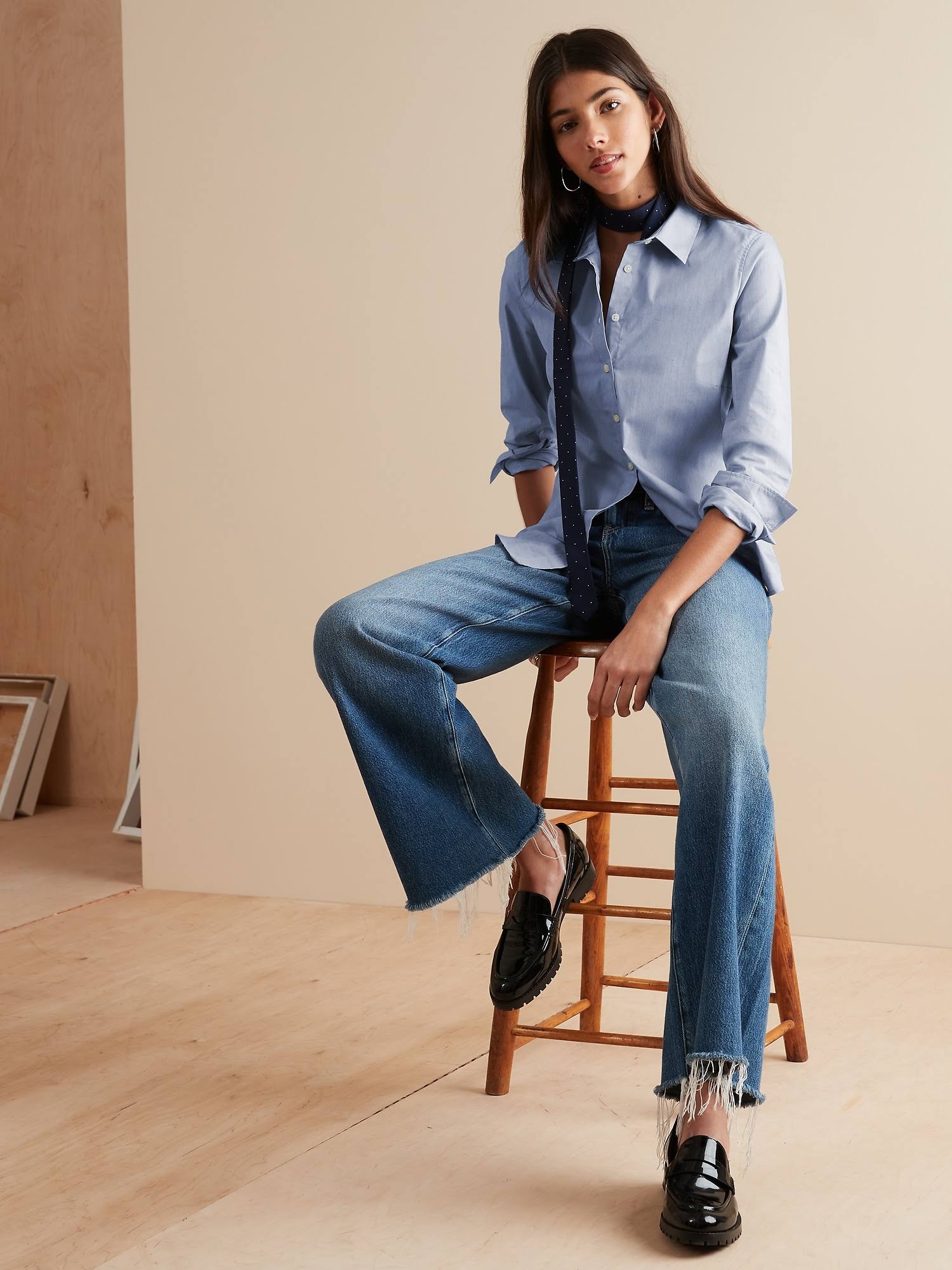 Banana Republic Women's Riley Tailored-Fit Shirt Light Blue Size 14