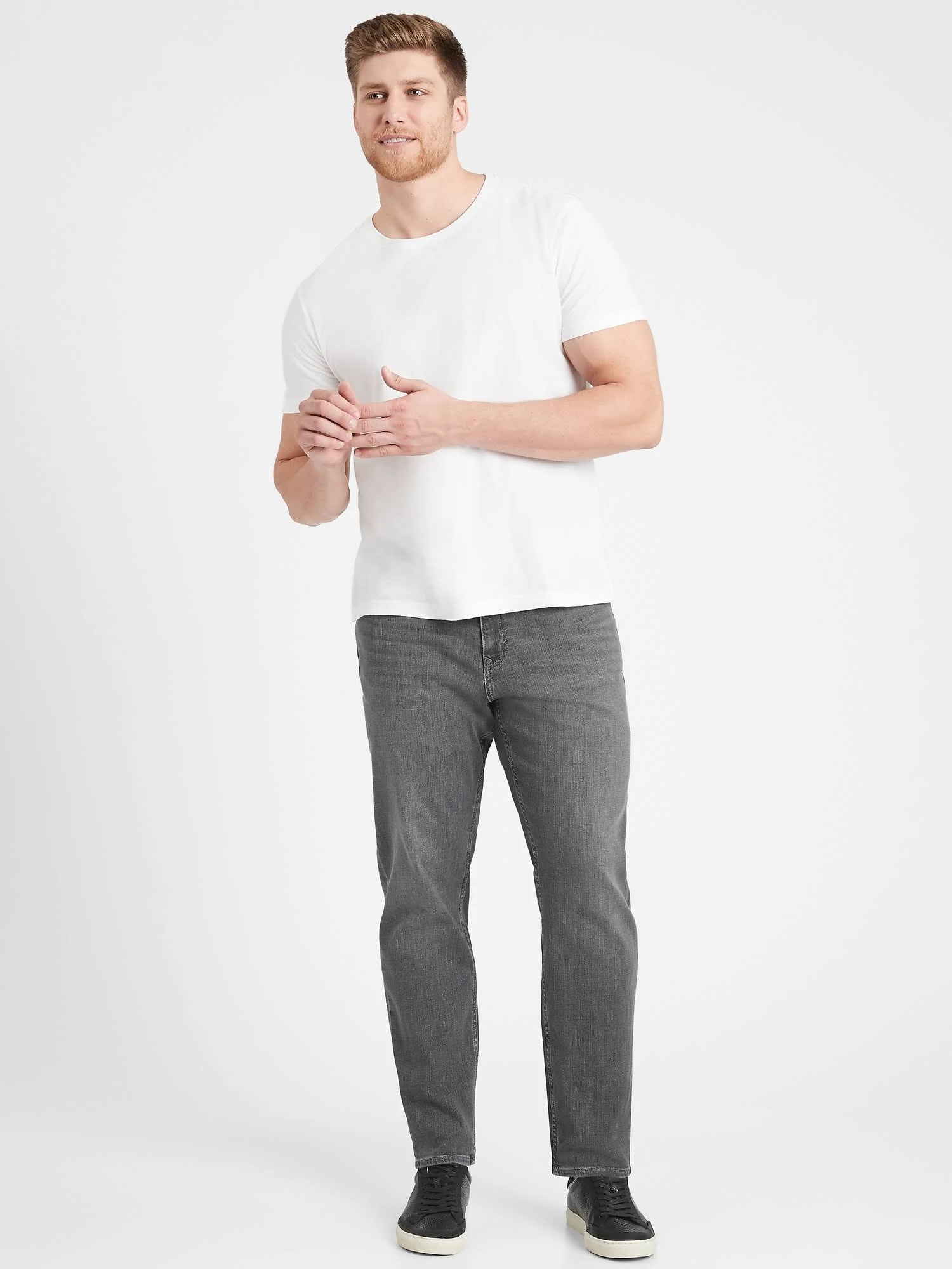 Banana Republic Men's Athletic Tapered Rapid Movement Denim Jean with Coolmax Technology Slate Gray Wash Size 30W 30L