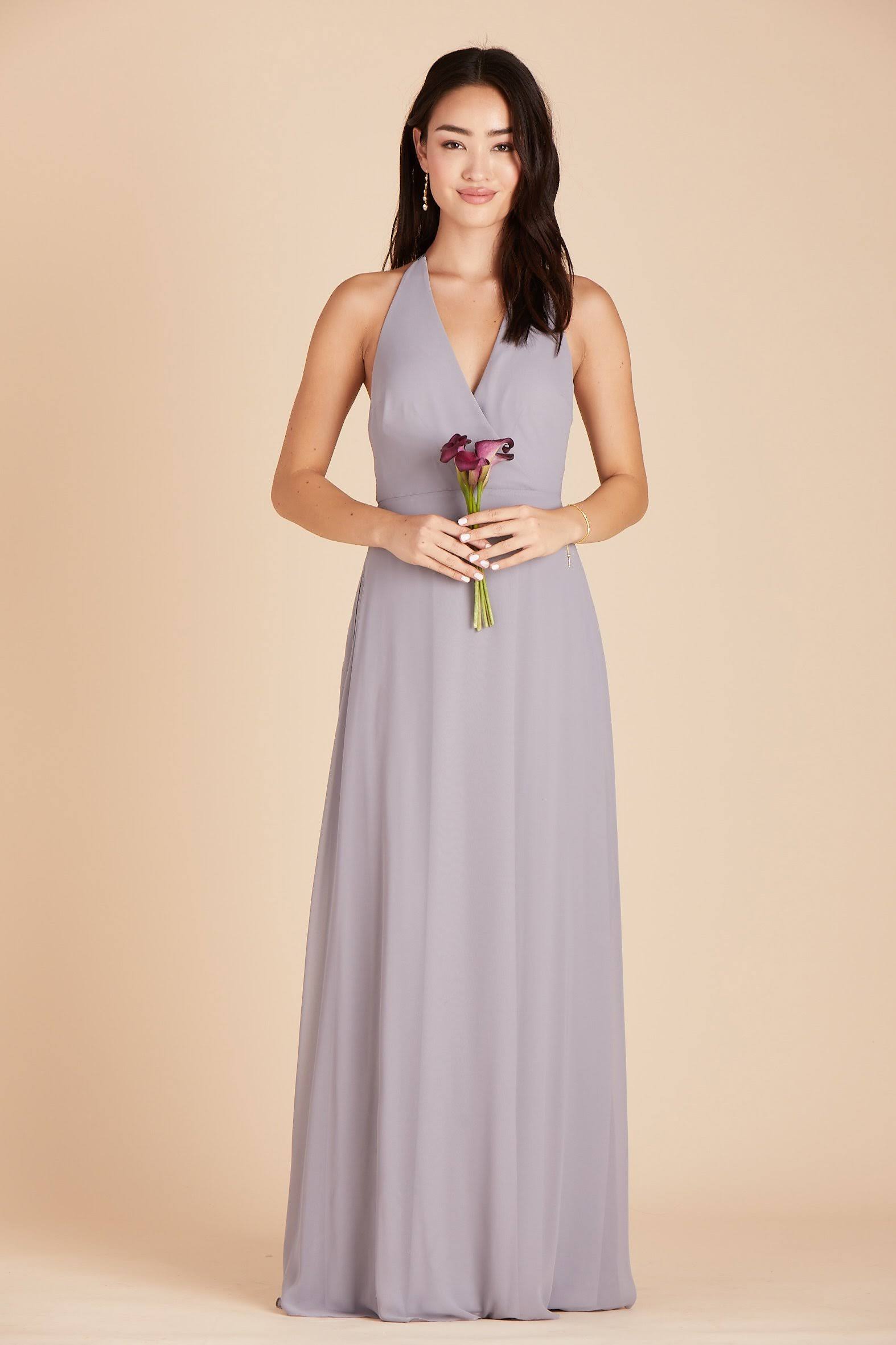 Birdy Grey Moni Convertible Chiffon Bridesmaid Dress in Silver S / Silver