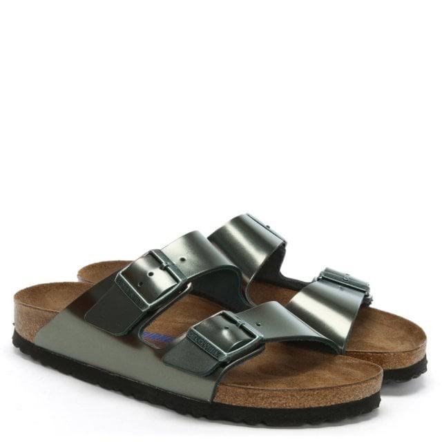 Birkenstock Arizona Leather Soft Footbed Narrow Sandals - Metallic Anthracite