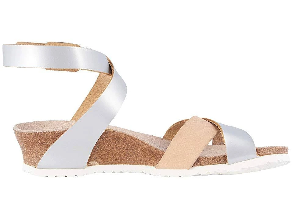 Birkenstock Women's Lola Metallic Leather Wedge Sandals - Silver - Size 7