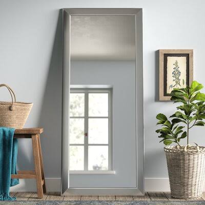 Industrial Modern & Contemporary Wall Mirror Wade Logan Finish: Brushed Nickel, Size: 55x22 H x 31.5x22 W