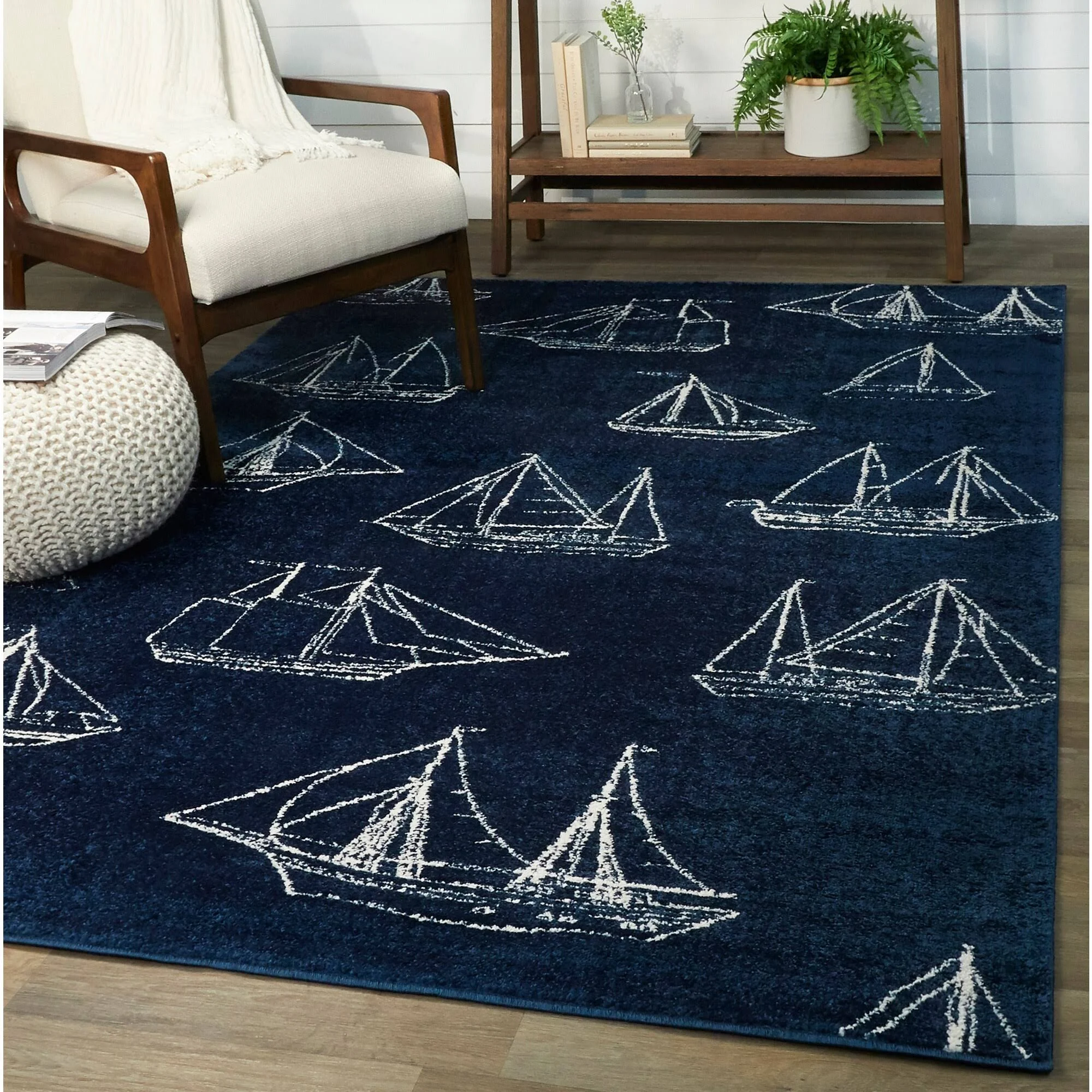 Marino Ship Sailboat Coastal Area Rug - 2&7x22 x 7& Runner - Blue