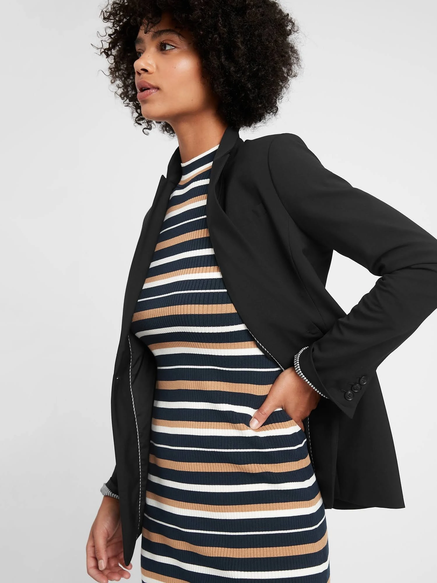 Banana Republic Women's Long & Lean-Fit Washable Wool-Blend Blazer Black Size 6