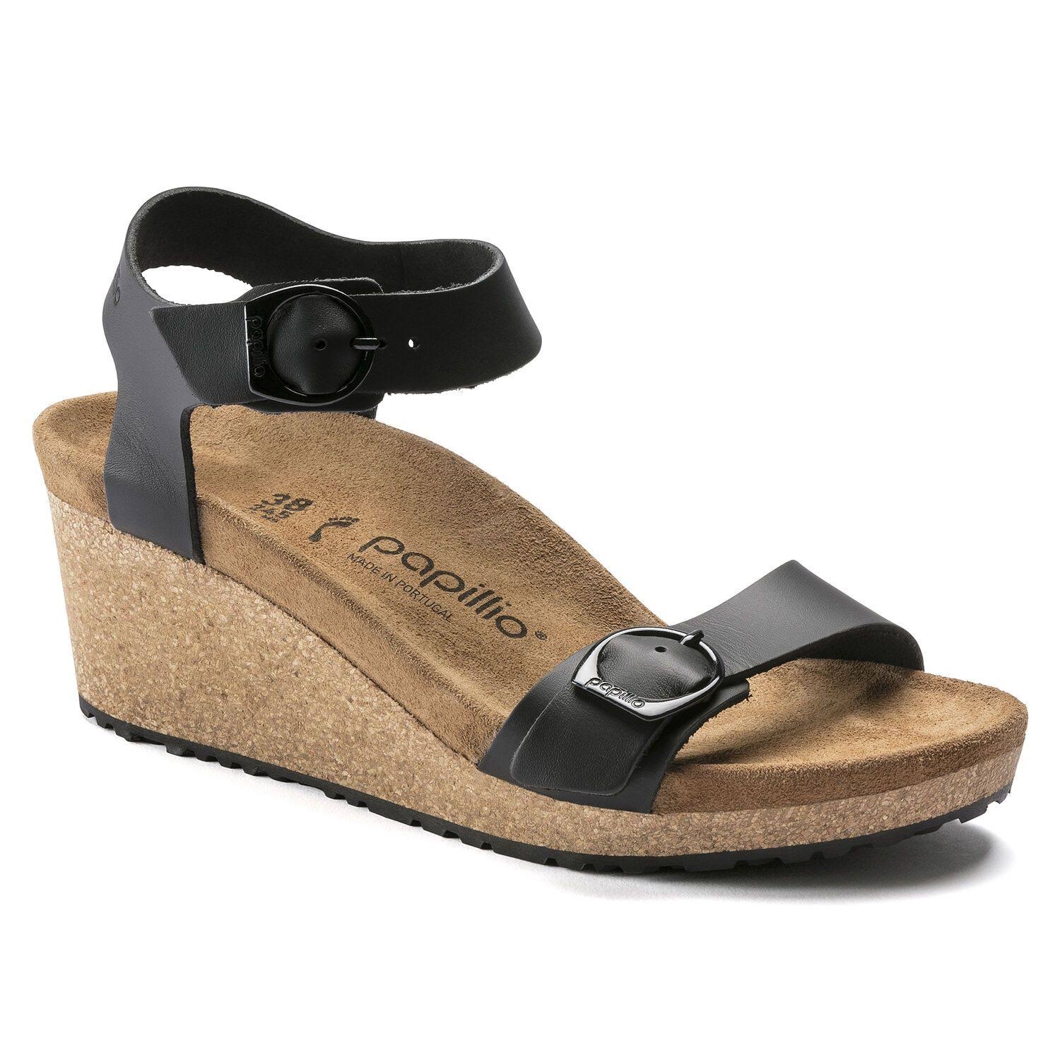 Birkenstock Women's Soley Wedge Sandals - Black Leather N / 42
