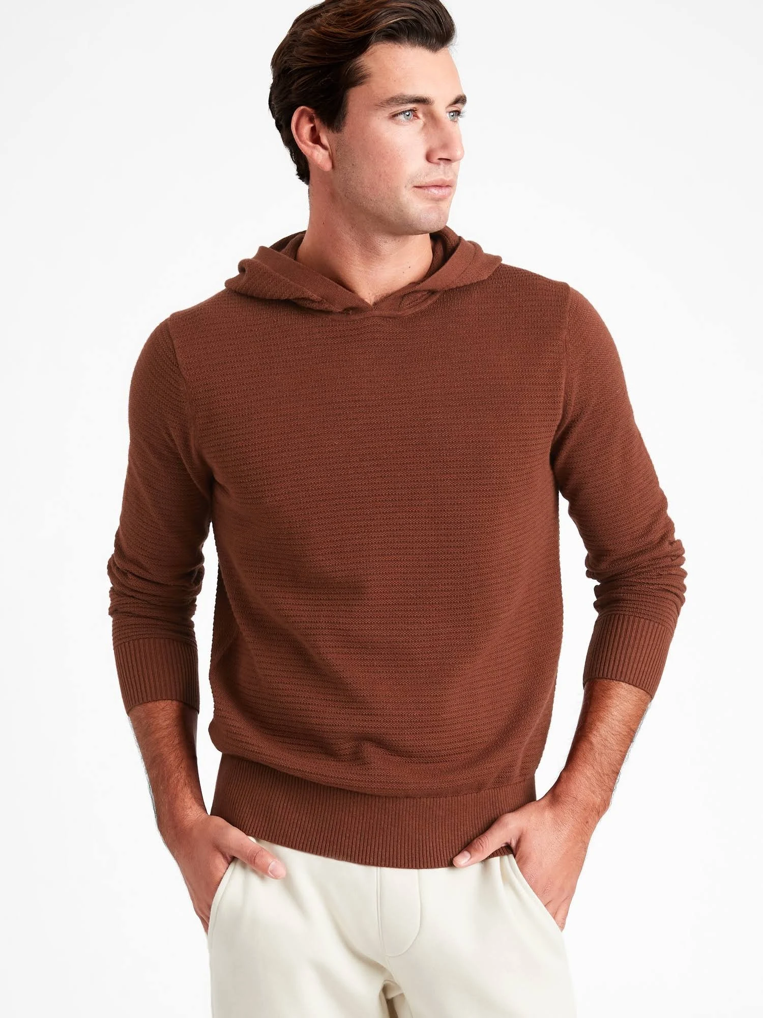 Banana Republic Men's Supima Sweater Hoodie Burnt Caramel Brown Size L