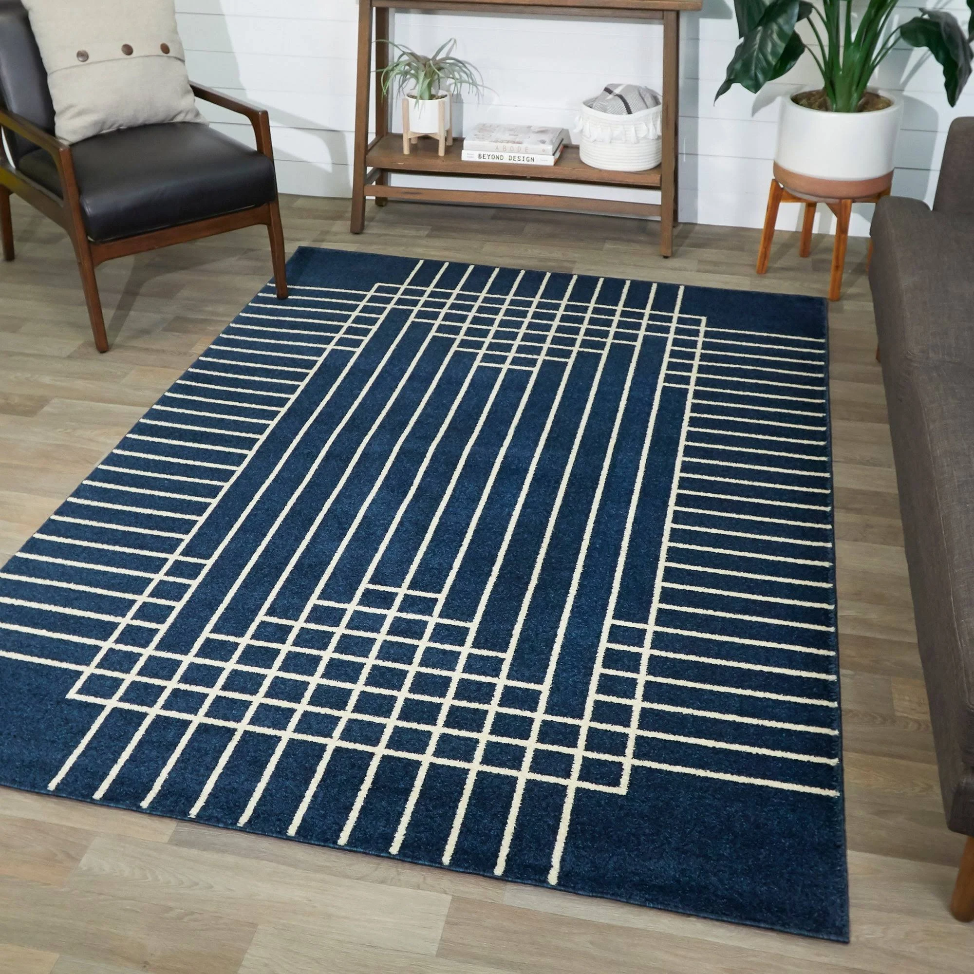 Balta Sutton Navy 5 ft. x 7 ft. Art Deco Striped Area Rug, Blue