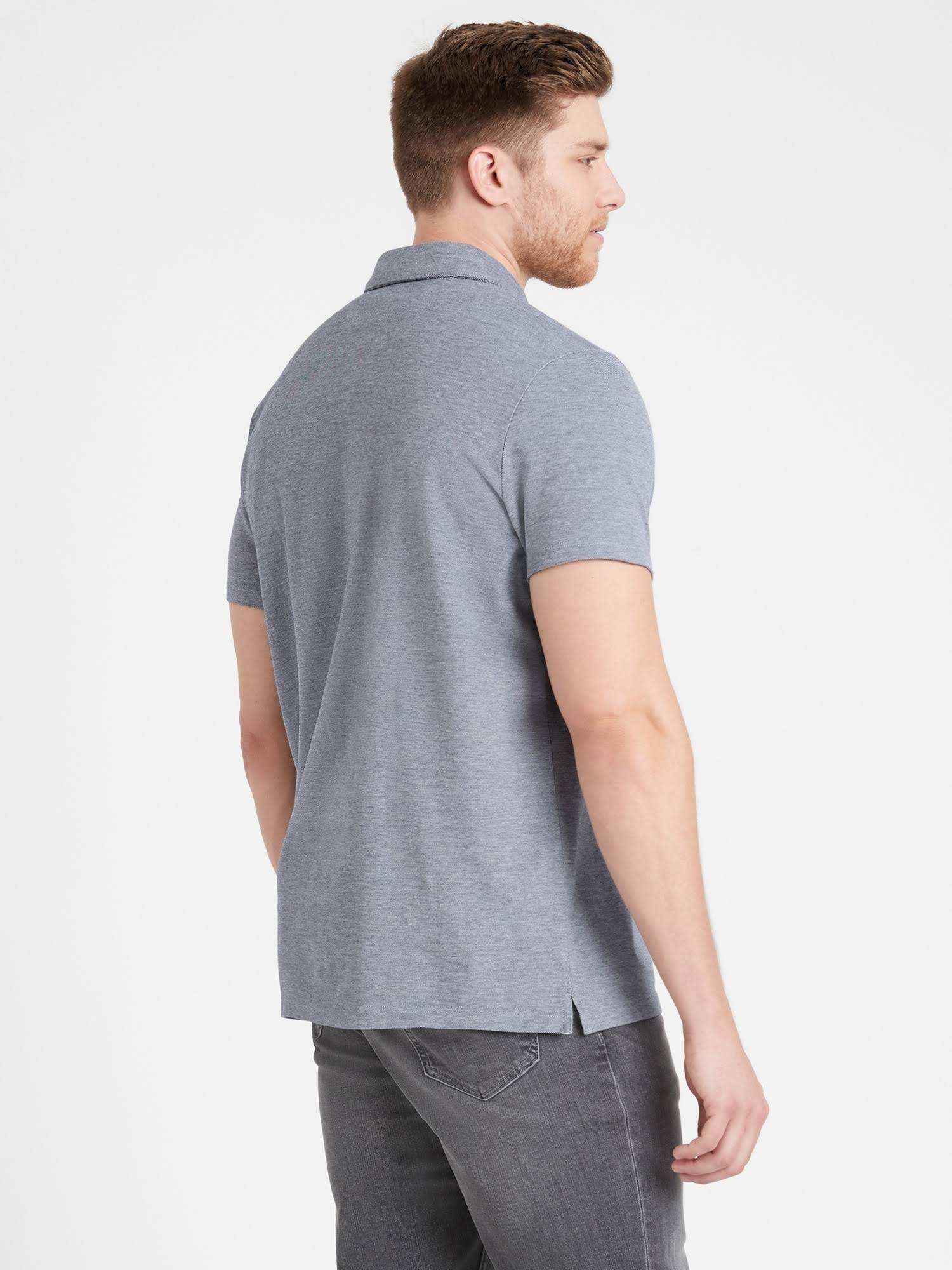 Banana Republic Men's Don&t-Sweat-It Polo Shirt Heather Navy Blue Size XL