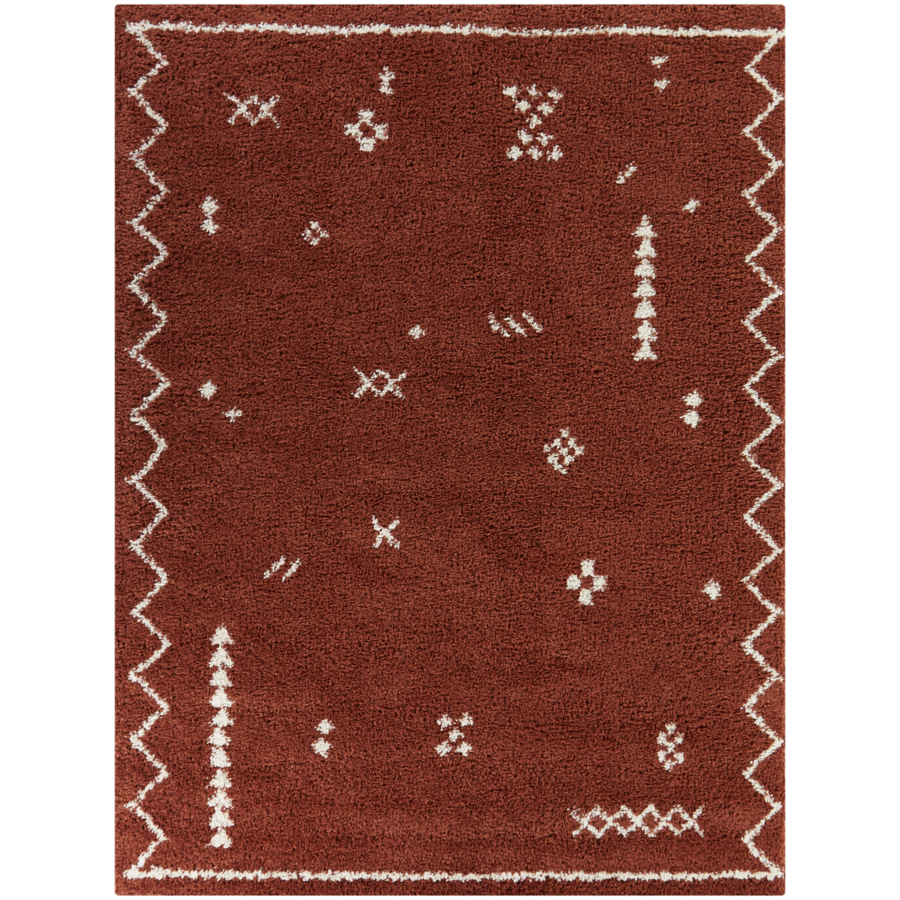 Eila Tribal Shag Area Rug - 5&3x22 x 7& - Cream/Rust
