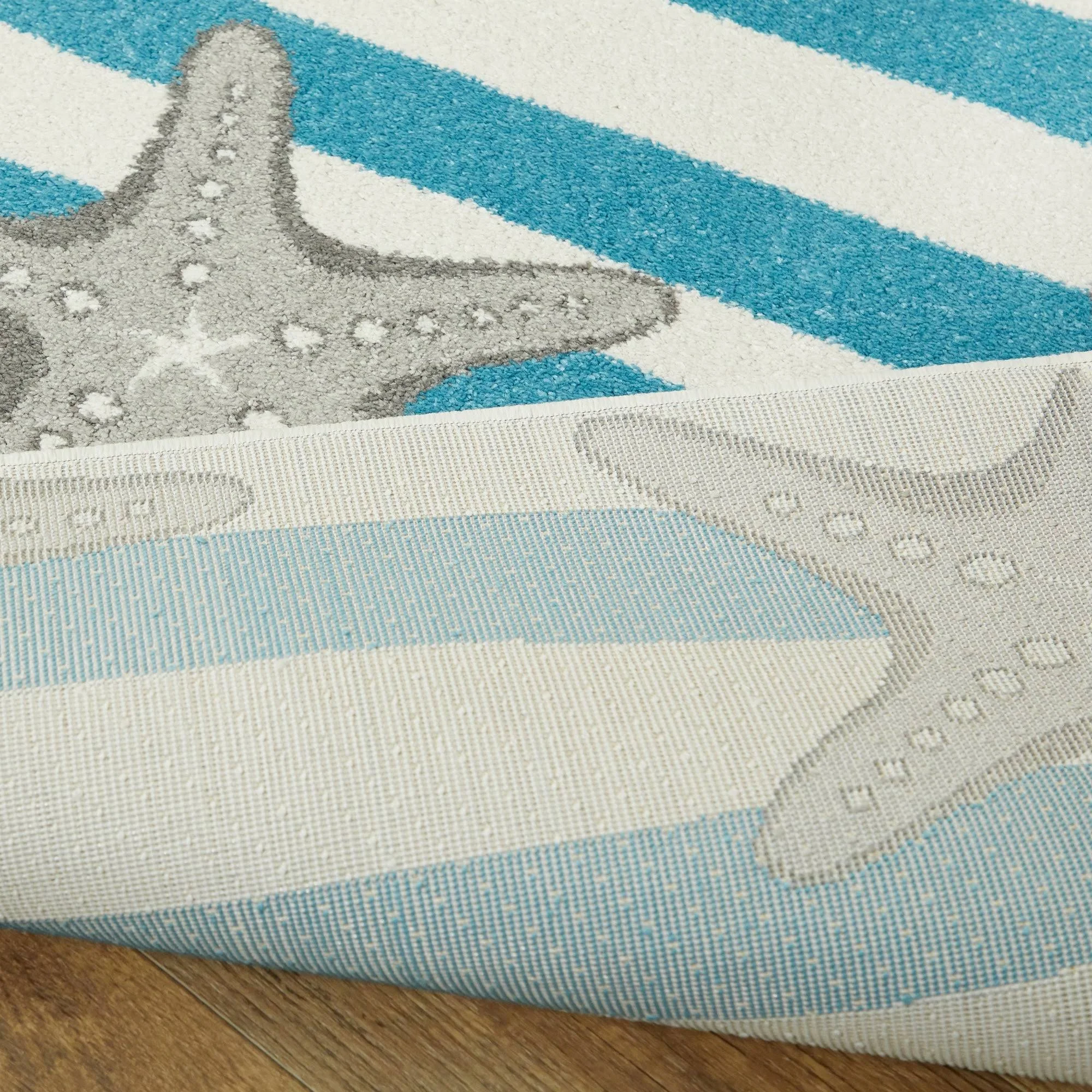 Balta Sereia Starfish Print Striped Teal/Navy 8 ft. x 10 ft. Area Rug