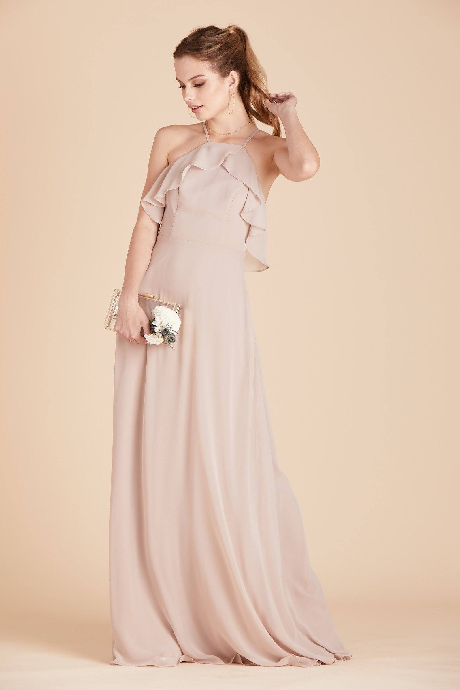 Birdy Grey Jules Chiffon Bridesmaid Dress in Taupe Xs / Taupe