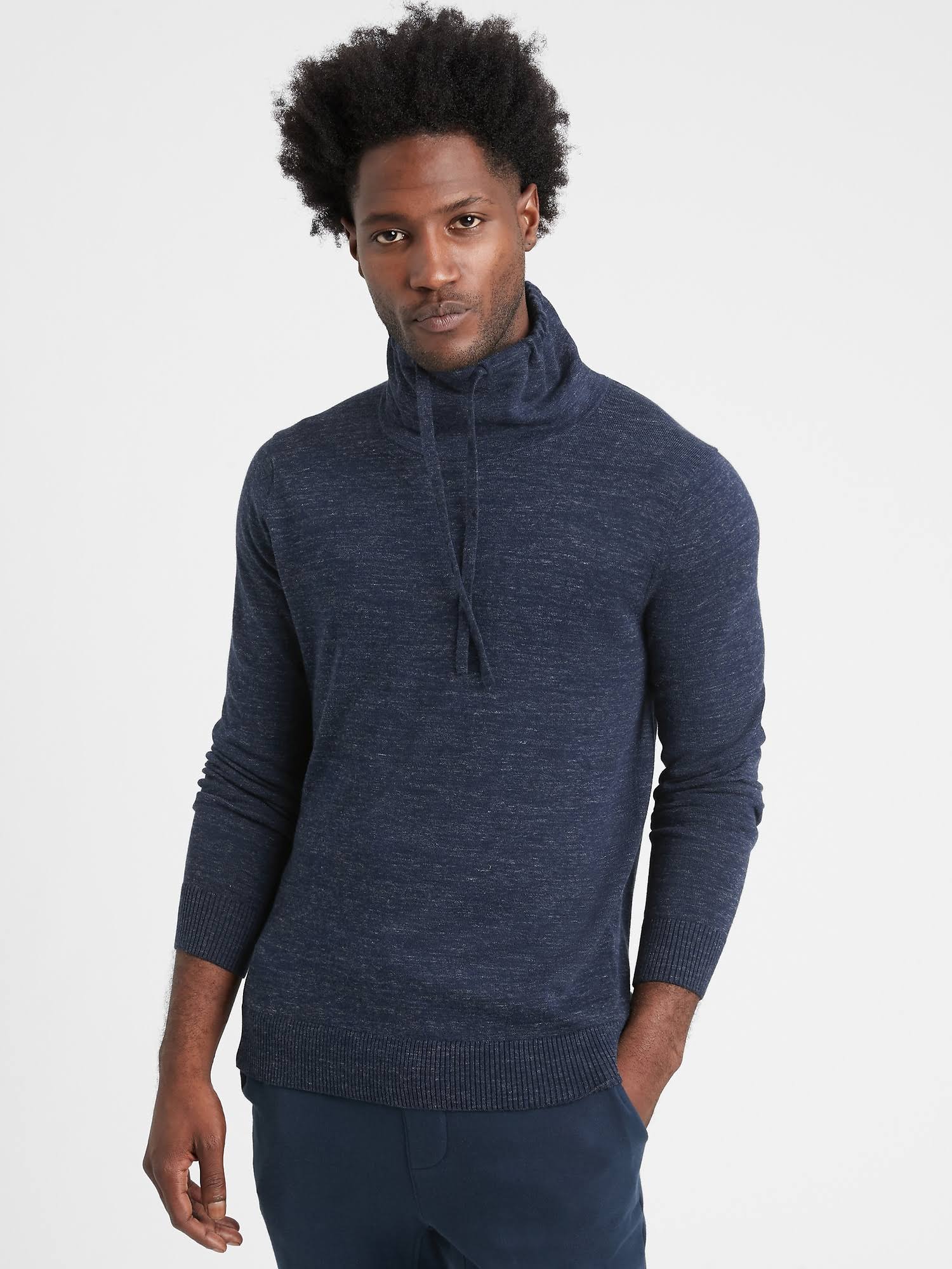 Banana Republic Men's Organic Cotton Funnel-Neck Sweater Navy Size XXL