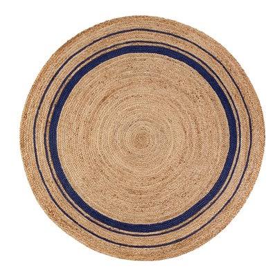 Mcandrews Hand-Braided Tan/Navy Blue Area Rug Birch LANE? Rug Size: Round 6&