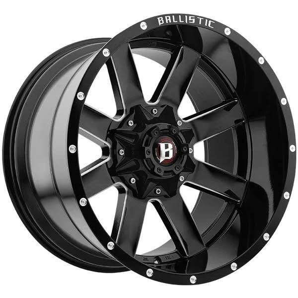 24x12 Ballistic Offroad 959 Rage Gloss Black Milled Windows 5x139.7 (5x5.5) -50mm