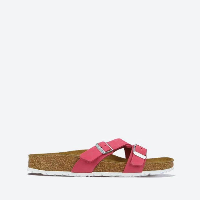 Birkenstock Yao Balance Fuchsia Tulip Nubuck Leather Cross Strap Mules